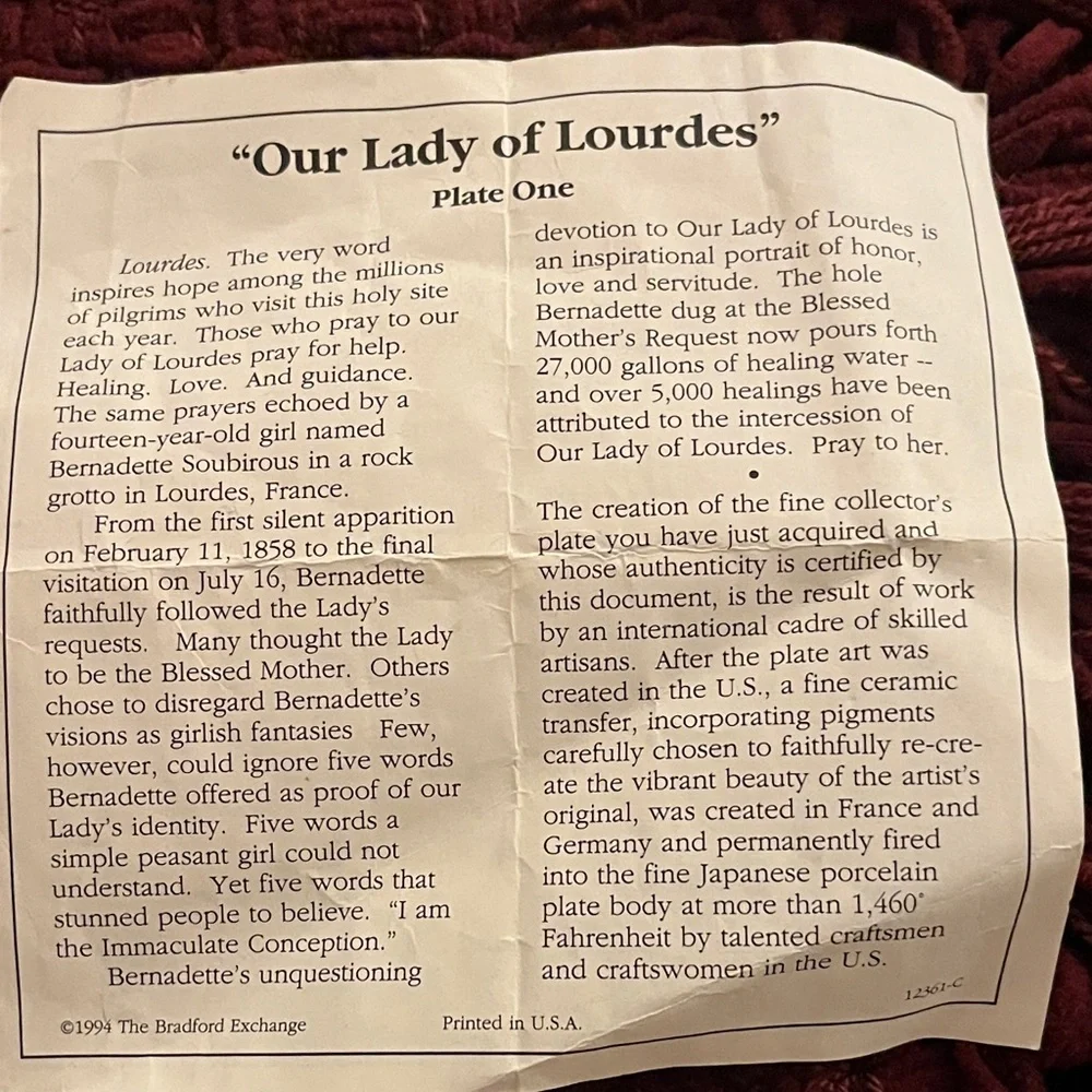 The Bradford Exchange Our Lady of Lourdes  Wall Art with Gold and Brown Frame - Picture 5 of 14